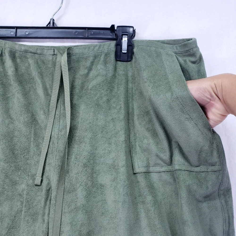 Susan Bristol Sage Green Suede 2 Piece Lounge Set Sweater Wide Leg Pants Size XL